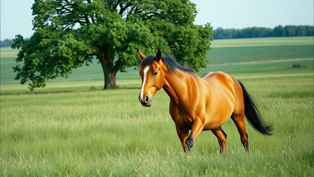 Un cheval déféquant dans un champ de prairie.