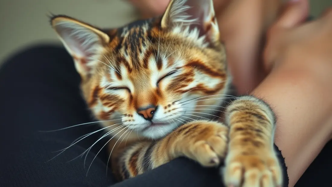 Un gato se rêve sur un bras.