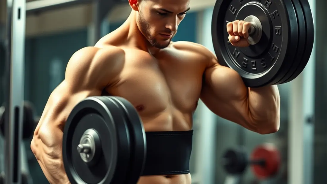 Una persona hace ejercicio de fuerza con un peso y una cinta de musculación.