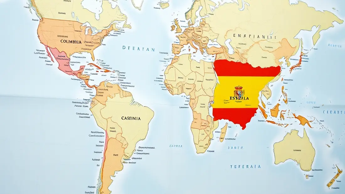 Colombie y España en un mapa del mundo