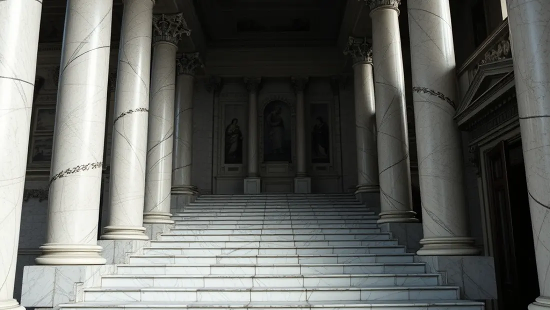 Escalera de mármol en un hall de museo