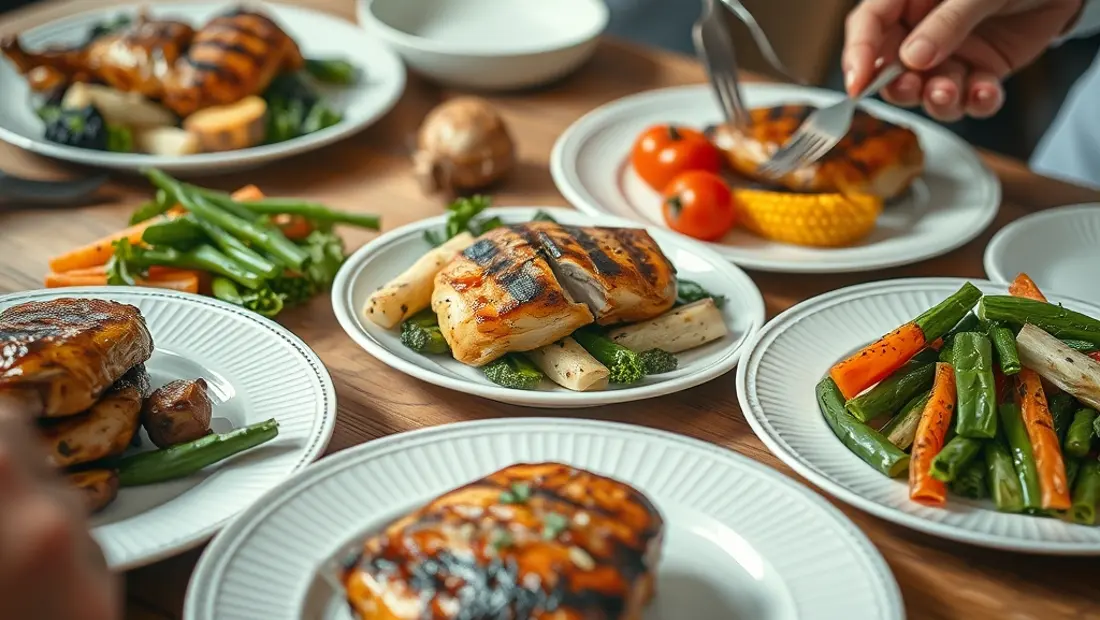 Cocina de la pollería con platos de pollo