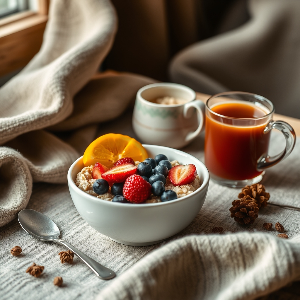 Desayunos saludables y calientes para el invierno sobre una mesa acogedora