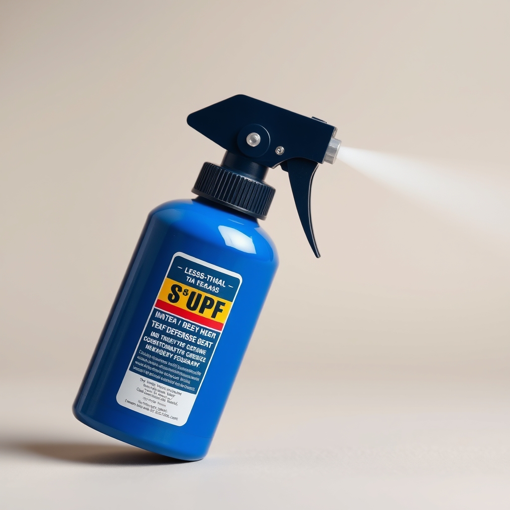 Bote de spray de defensa personal azul sobre fondo neutro