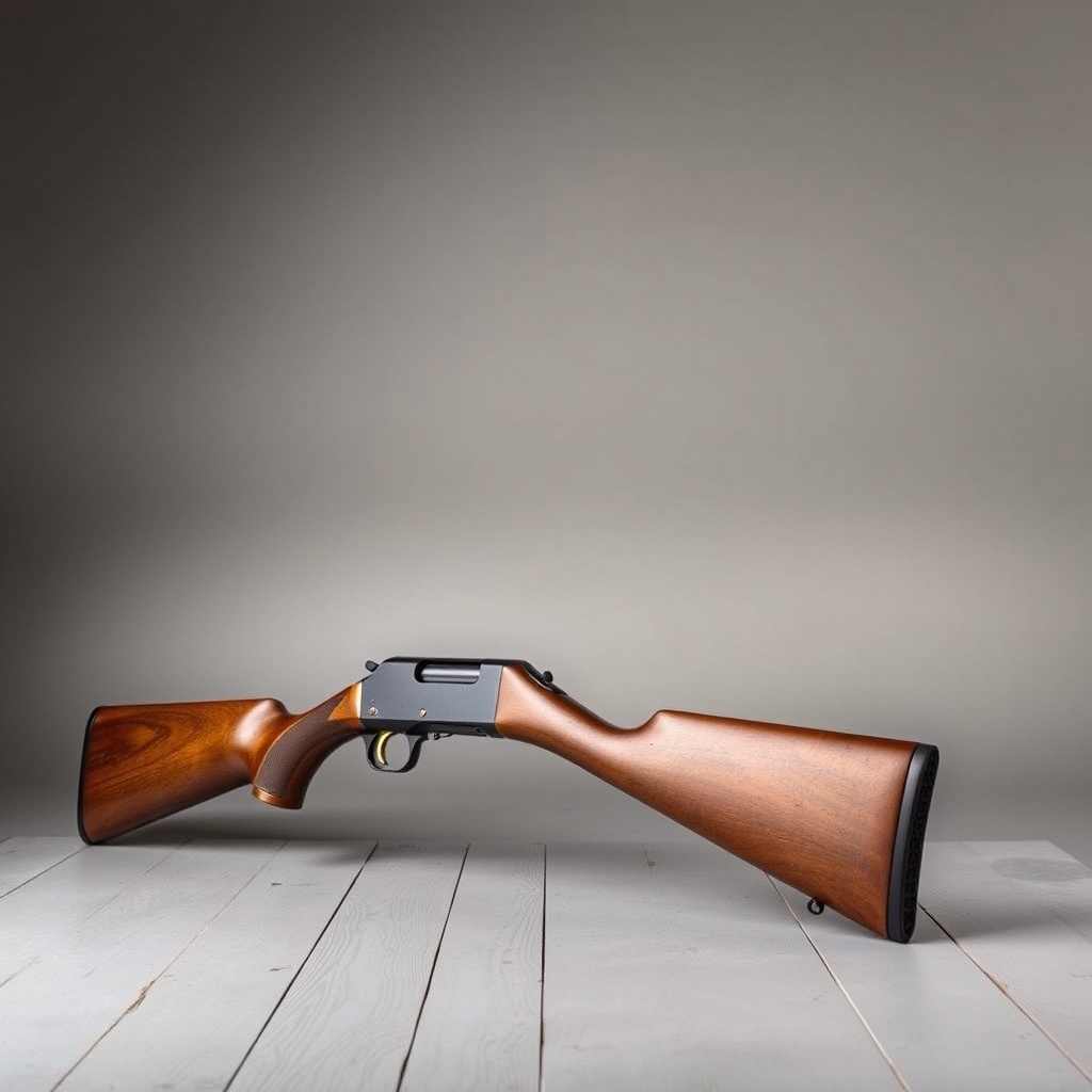 Rifle de cerrojo con culata de madera sobre fondo neutro