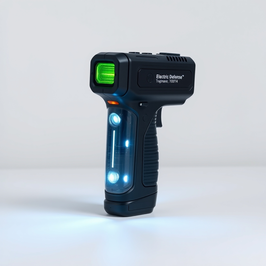 Dispositivo de defensa eléctrico Taser X26 sobre fondo neutro
